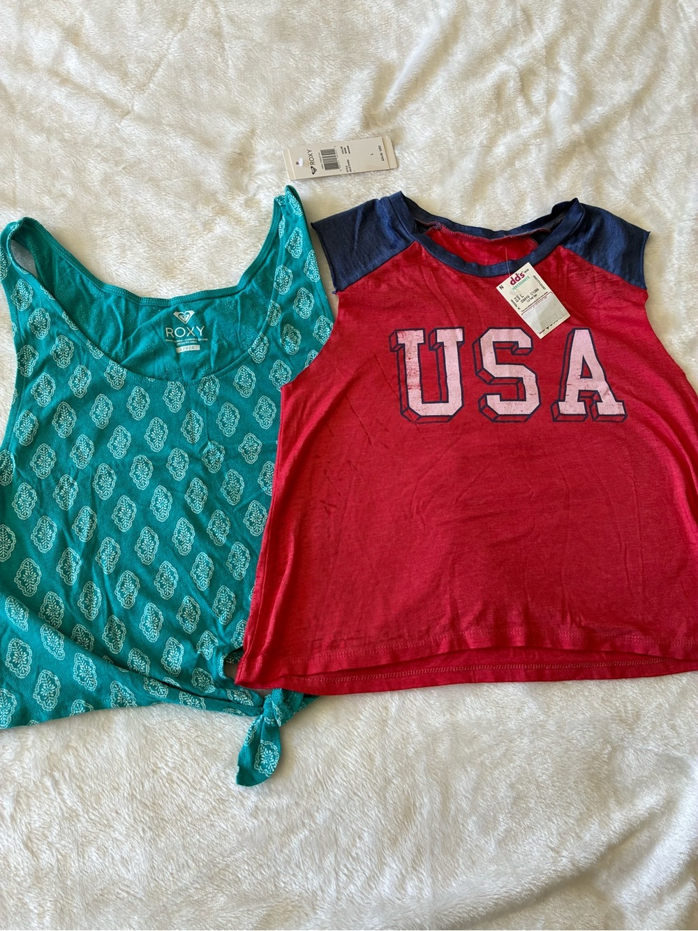 Roxy Teal Paisley-Print Tank with Front Tie and USA 🇺🇸 Tank NWT